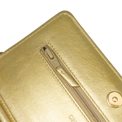 Gold Chanel CC Metallic Calfskin Crocodile Embossed Wallet On Chain Crossbody Bag