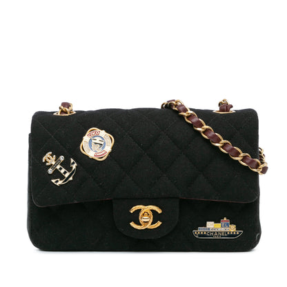Black Chanel Paris Hamburg Small Classic Jersey Coco Sailor Double Flap Shoulder Bag