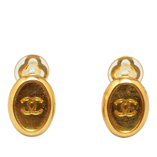Gold Chanel Gold Plated CC Clip On Earrings