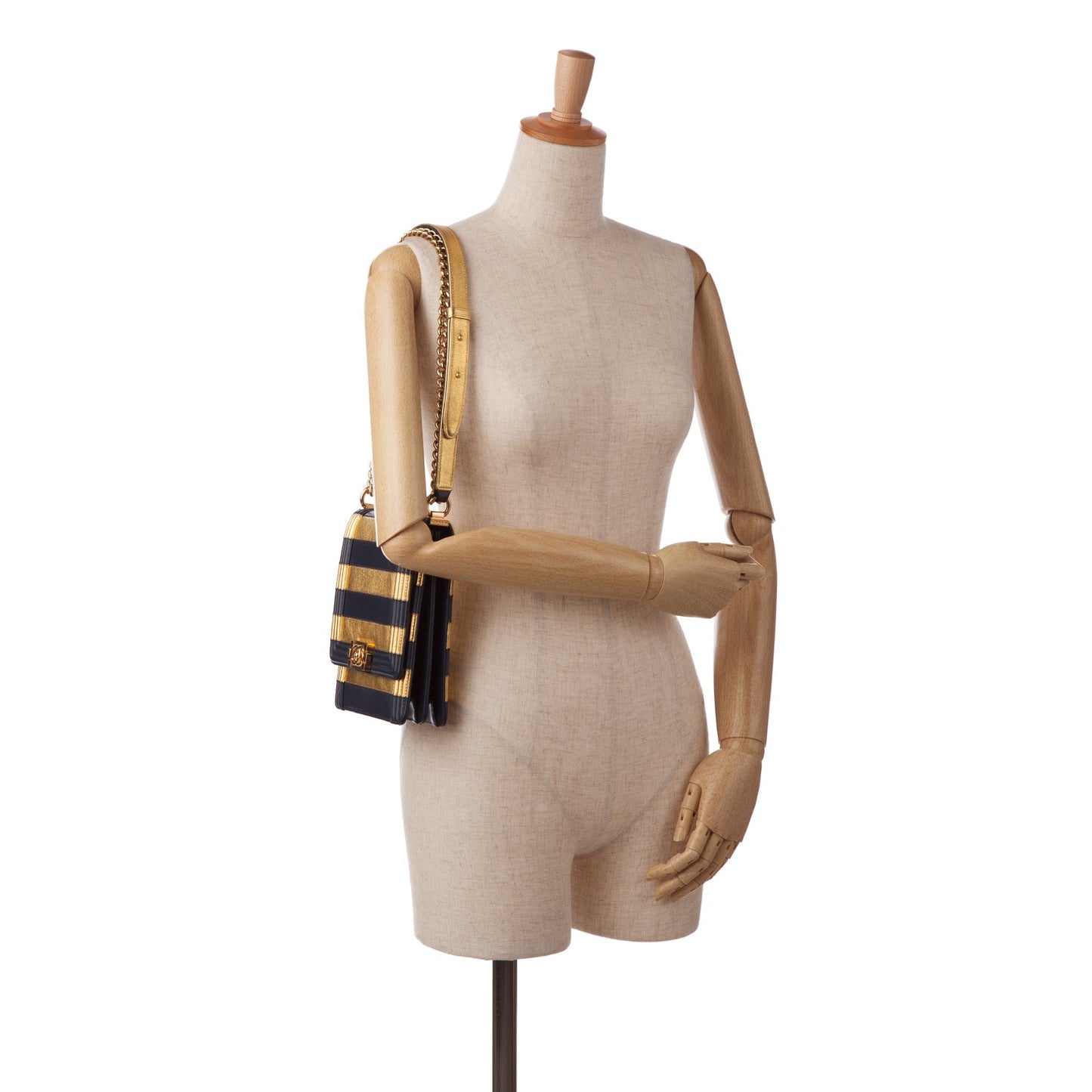Gold Chanel Paris-New York North South Boy Flap Crossbody Bag