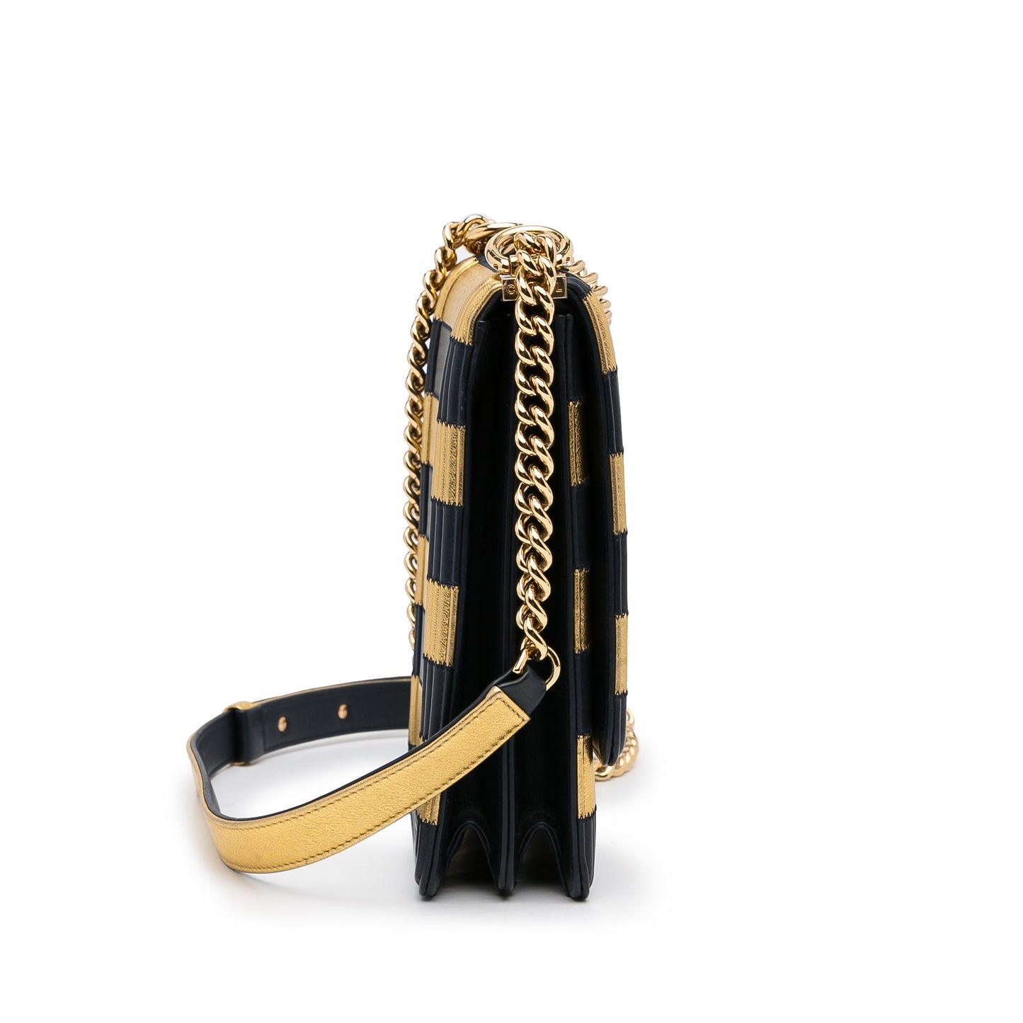 Gold Chanel Paris-New York North South Boy Flap Crossbody Bag