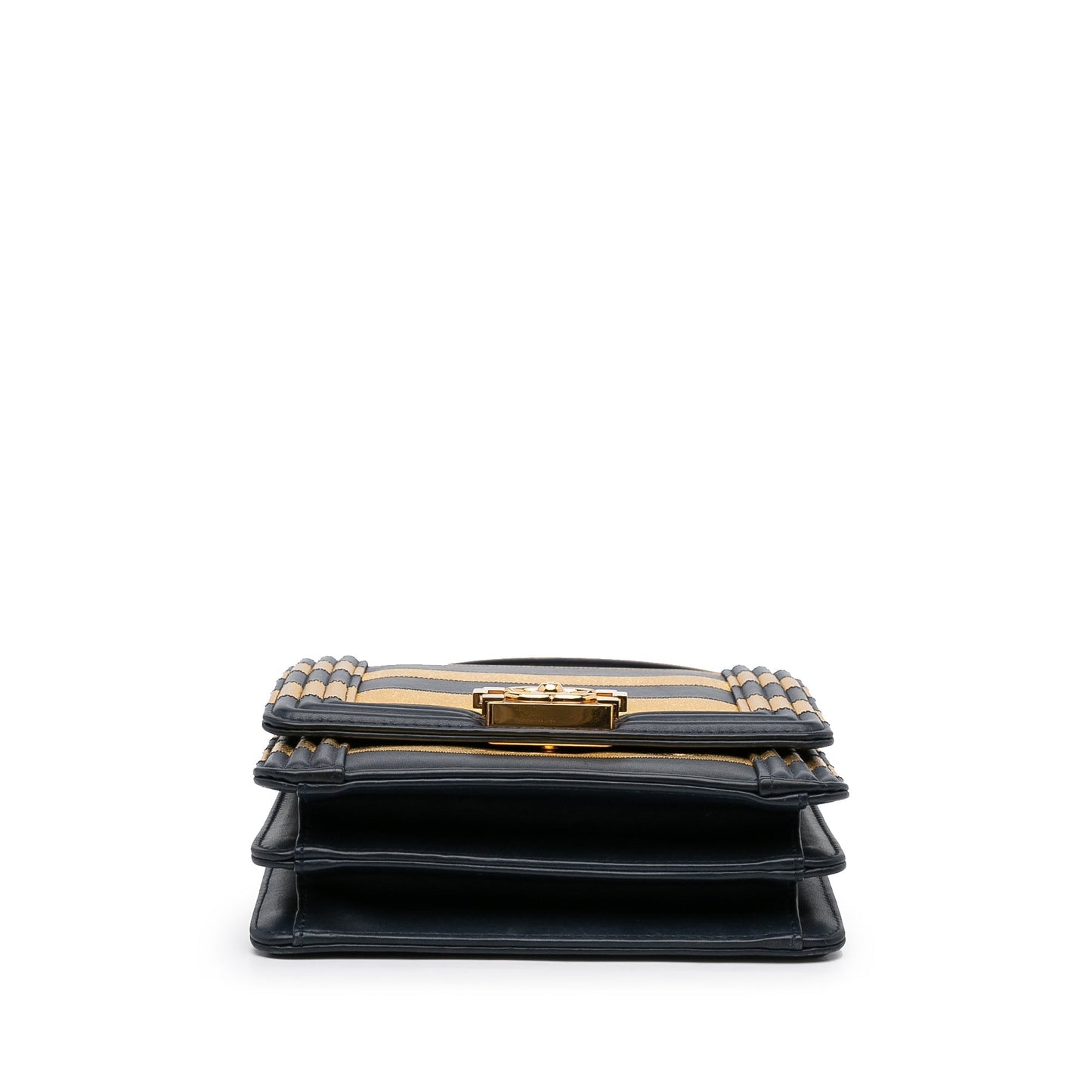 Gold Chanel Paris-New York North South Boy Flap Crossbody Bag