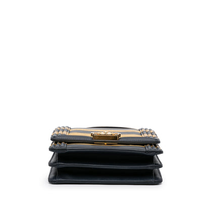 Gold Chanel Paris-New York North South Boy Flap Crossbody Bag