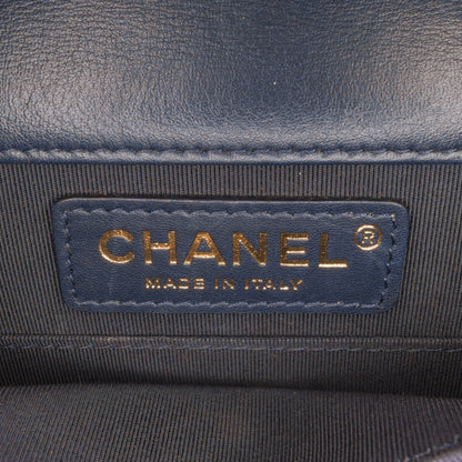 Gold Chanel Paris-New York North South Boy Flap Crossbody Bag
