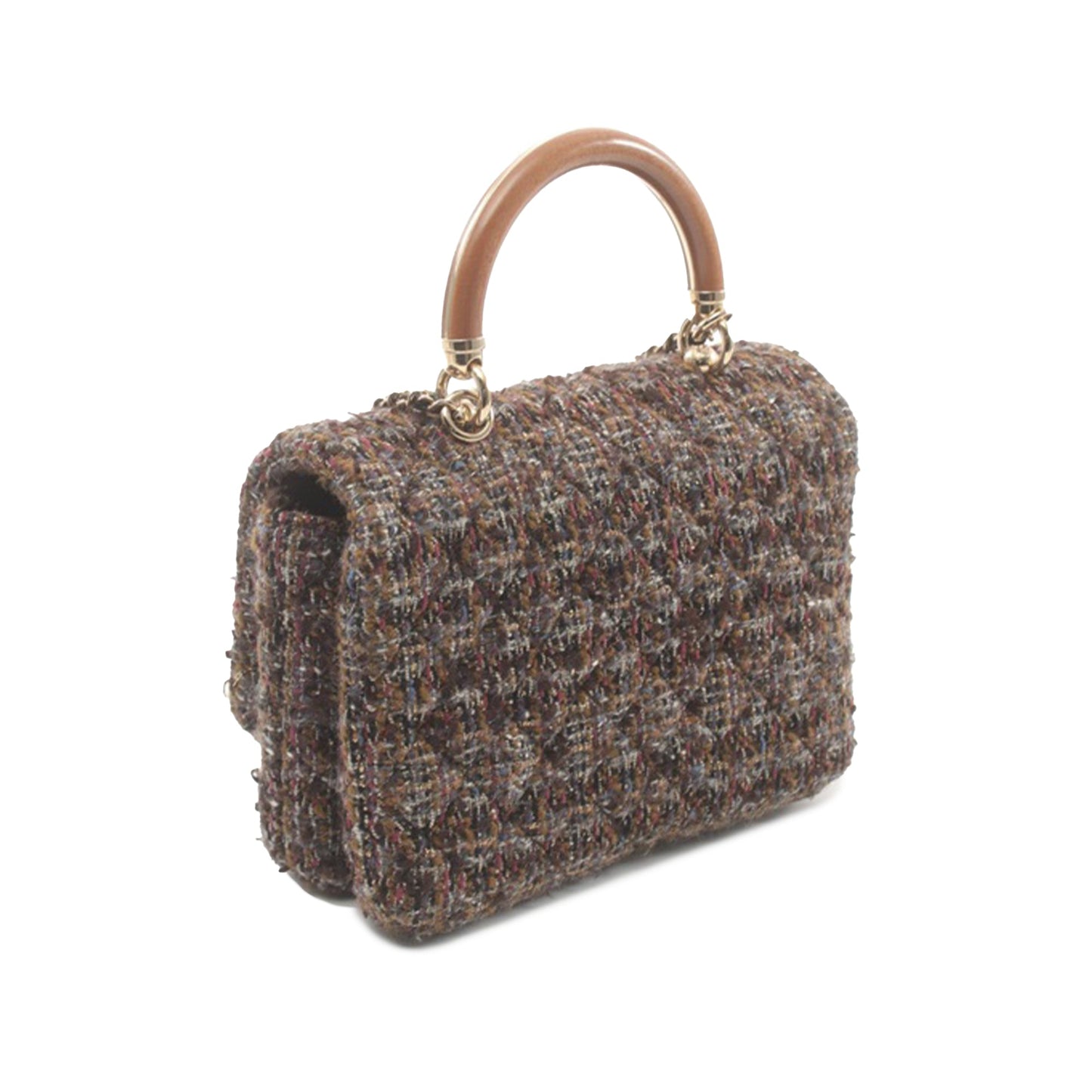 Brown Chanel Tweed Knock on Wood Satchel