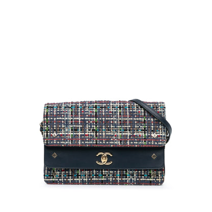 Blue Chanel CC Multicolor Tweed Double Flap Crossbody Bag