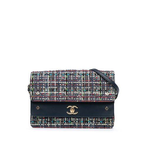 Blue Chanel CC Multicolor Tweed Double Flap Crossbody Bag