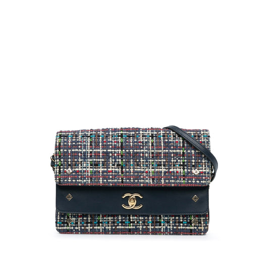 Blue Chanel CC Multicolor Tweed Double Flap Crossbody Bag