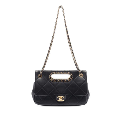 Black Chanel A Real Catch Lambskin Satchel
