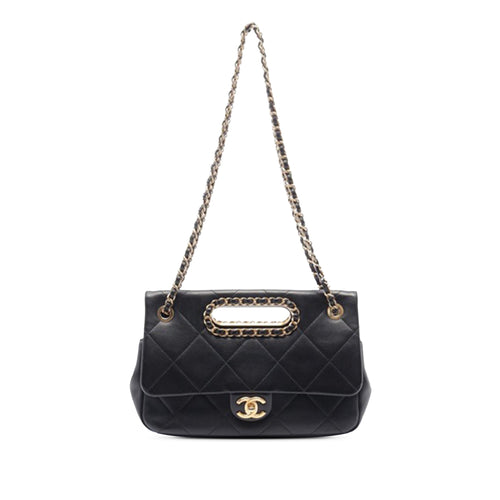 Black Chanel A Real Catch Lambskin Satchel