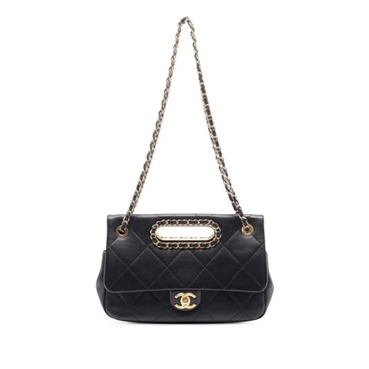 Black Chanel A Real Catch Lambskin Satchel