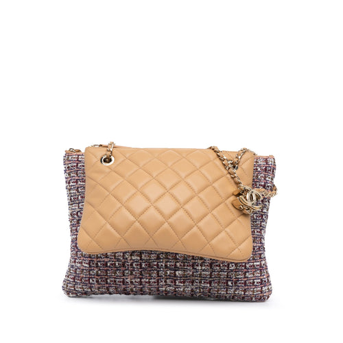 Chanel Sac Quilted Lambskin and Tweed Double Case with Chain