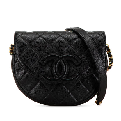 Black Chanel Small CC Quilted Caviar Chain Flap Crossbody Bag