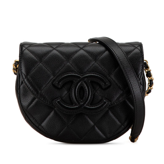 Black Chanel Small CC Quilted Caviar Chain Flap Crossbody Bag