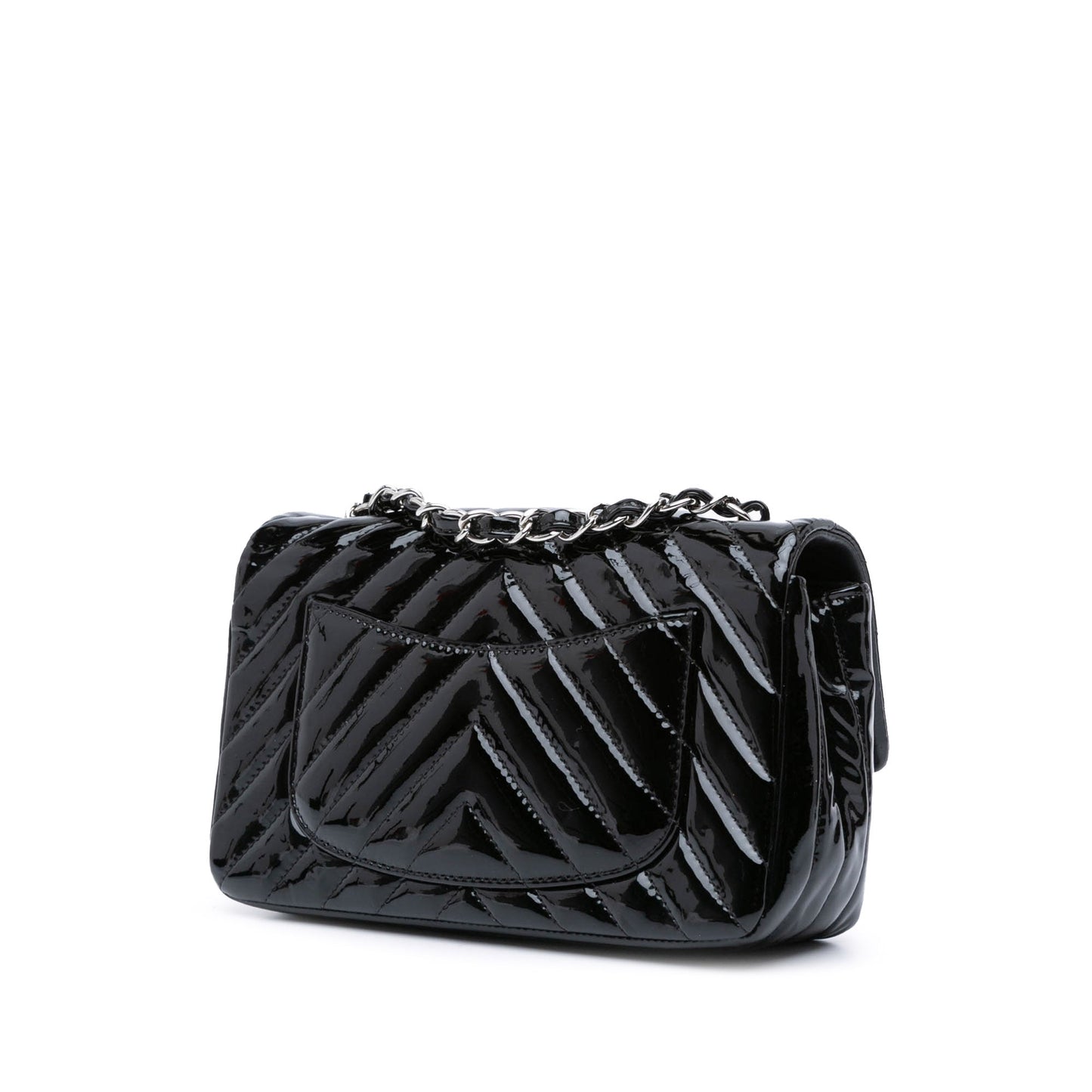 Black Chanel Mini Rectangular Classic Chevron Patent Single Flap Crossbody Bag