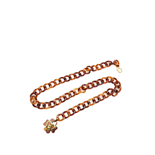 Brown Chanel Tortoise Shell CC Clover Heart Chain Belt