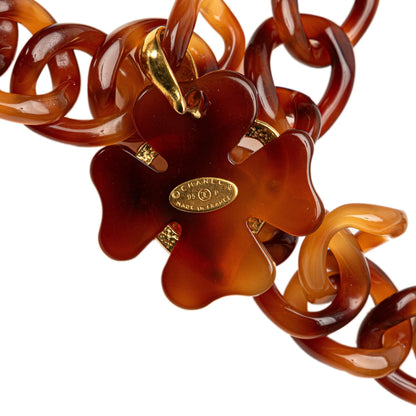 Brown Chanel Tortoise Shell CC Clover Heart Chain Belt