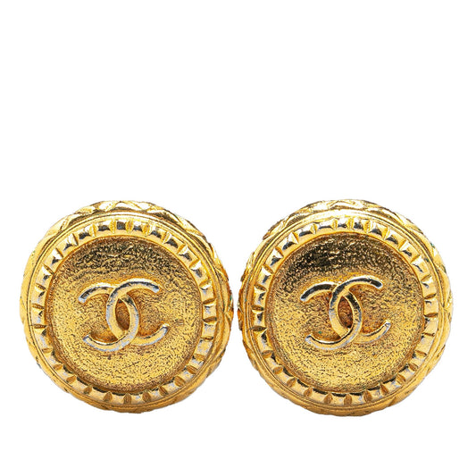 Gold Chanel Gold Plated CC Clip On Earrings