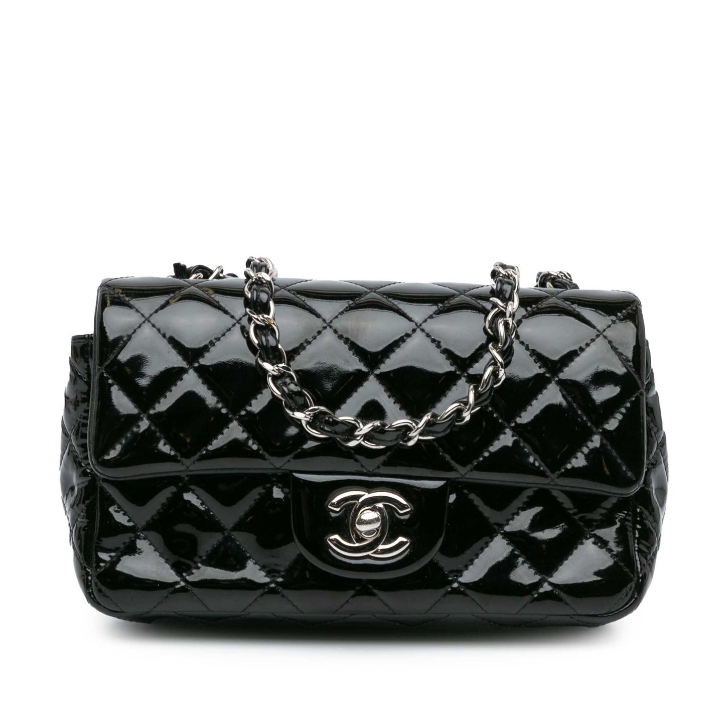 Black Chanel Mini Rectangular Classic Patent Single Flap Crossbody Bag