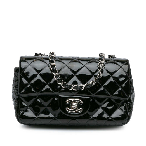 Black Chanel Mini Rectangular Classic Patent Single Flap Crossbody Bag