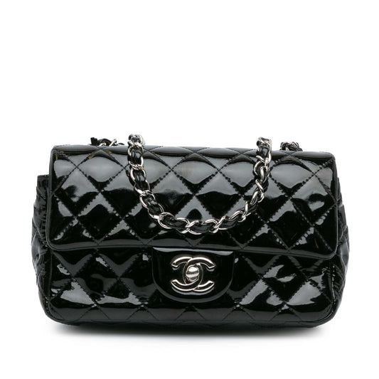 Black Chanel Mini Rectangular Classic Patent Single Flap Crossbody Bag