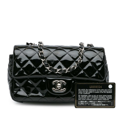 Black Chanel Mini Rectangular Classic Patent Single Flap Crossbody Bag