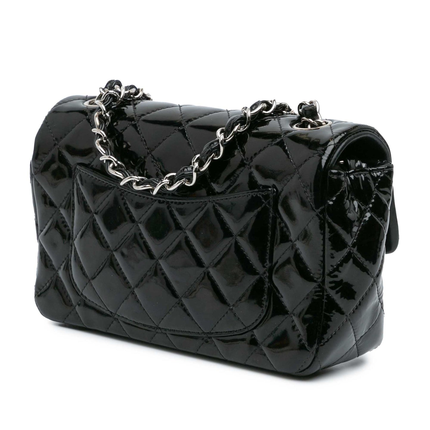 Black Chanel Mini Rectangular Classic Patent Single Flap Crossbody Bag