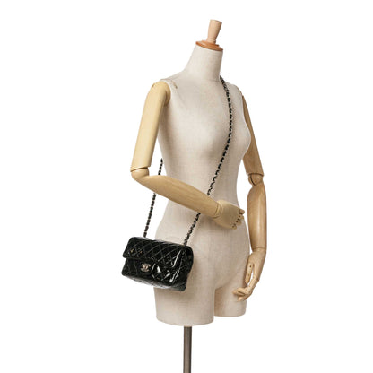 Black Chanel Mini Rectangular Classic Patent Single Flap Crossbody Bag
