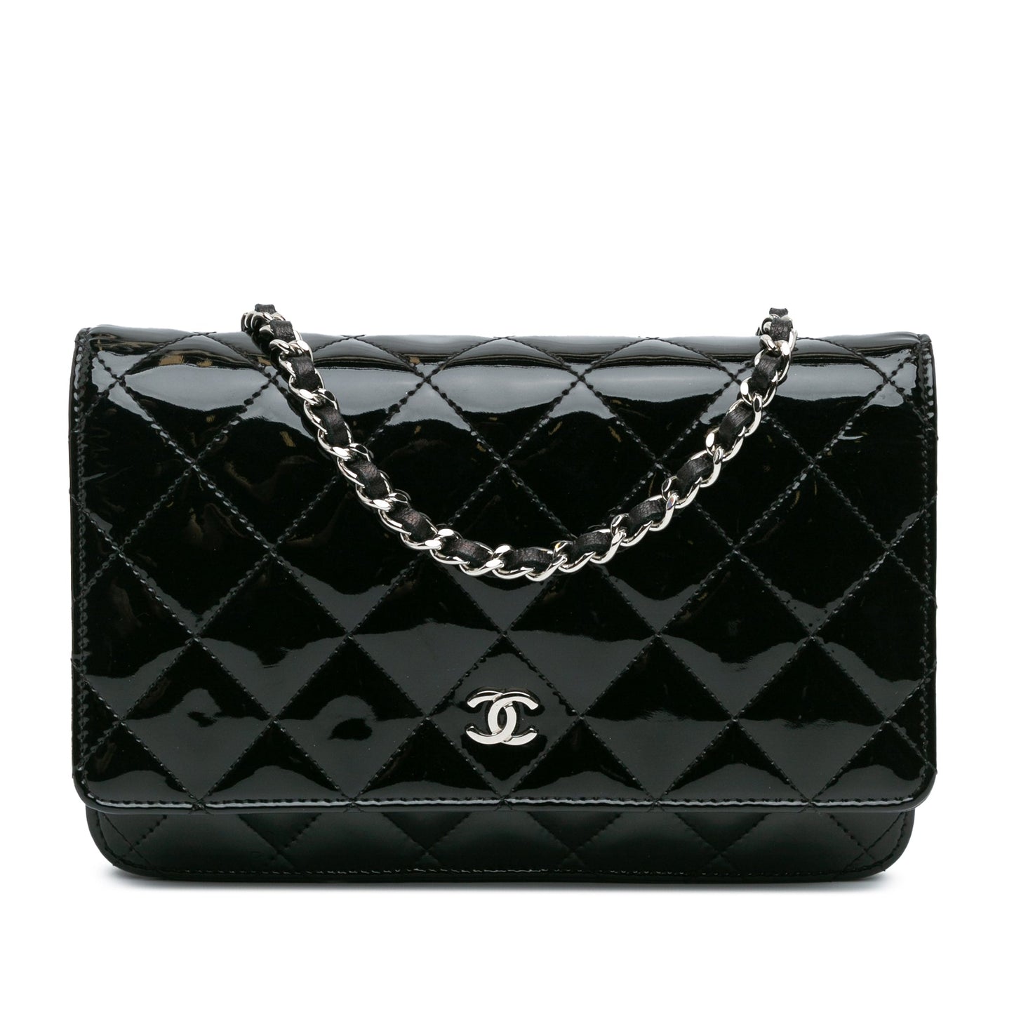 Black Chanel CC Quilted Patent Wallet On Chain Crossbody Bag