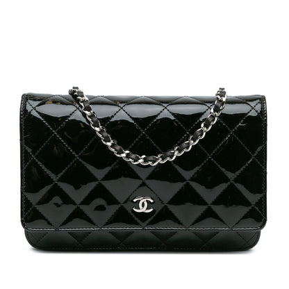 Black Chanel CC Quilted Patent Wallet On Chain Crossbody Bag