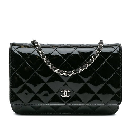 Black Chanel CC Quilted Patent Wallet On Chain Crossbody Bag