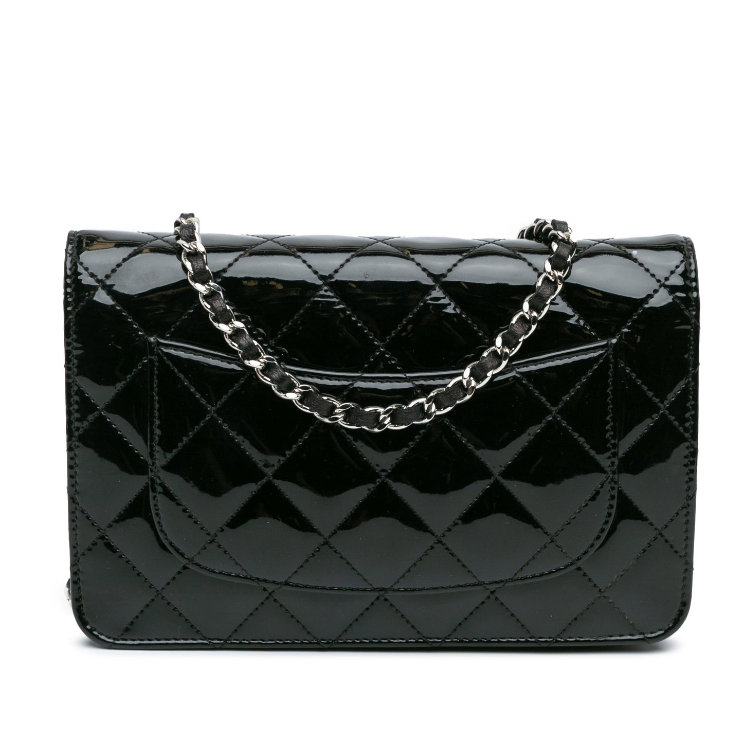 Black Chanel CC Quilted Patent Wallet On Chain Crossbody Bag