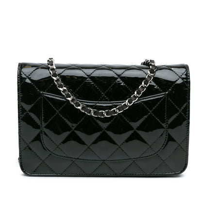 Black Chanel CC Quilted Patent Wallet On Chain Crossbody Bag