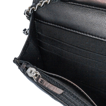 Black Chanel CC Quilted Patent Wallet On Chain Crossbody Bag