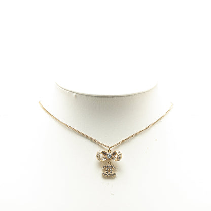 Gold Chanel Gold Plated CC Bow Crystal Pendant Necklace