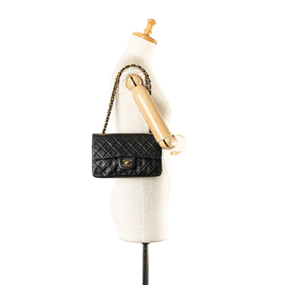 Black Chanel Small Classic Lambskin Double Flap Shoulder Bag