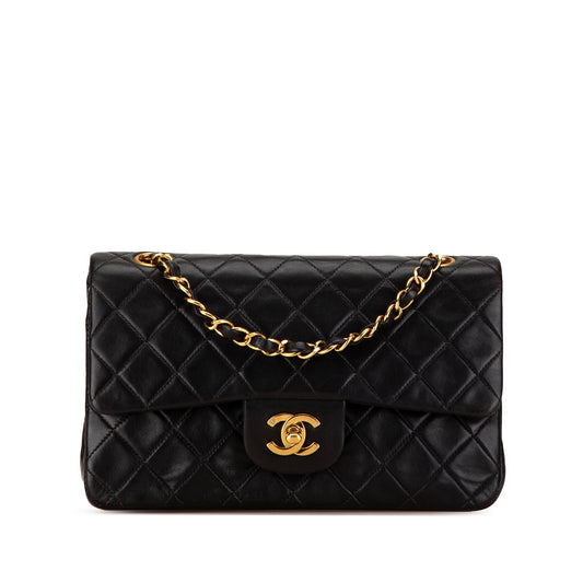 Black Chanel Small Classic Lambskin Double Flap Shoulder Bag