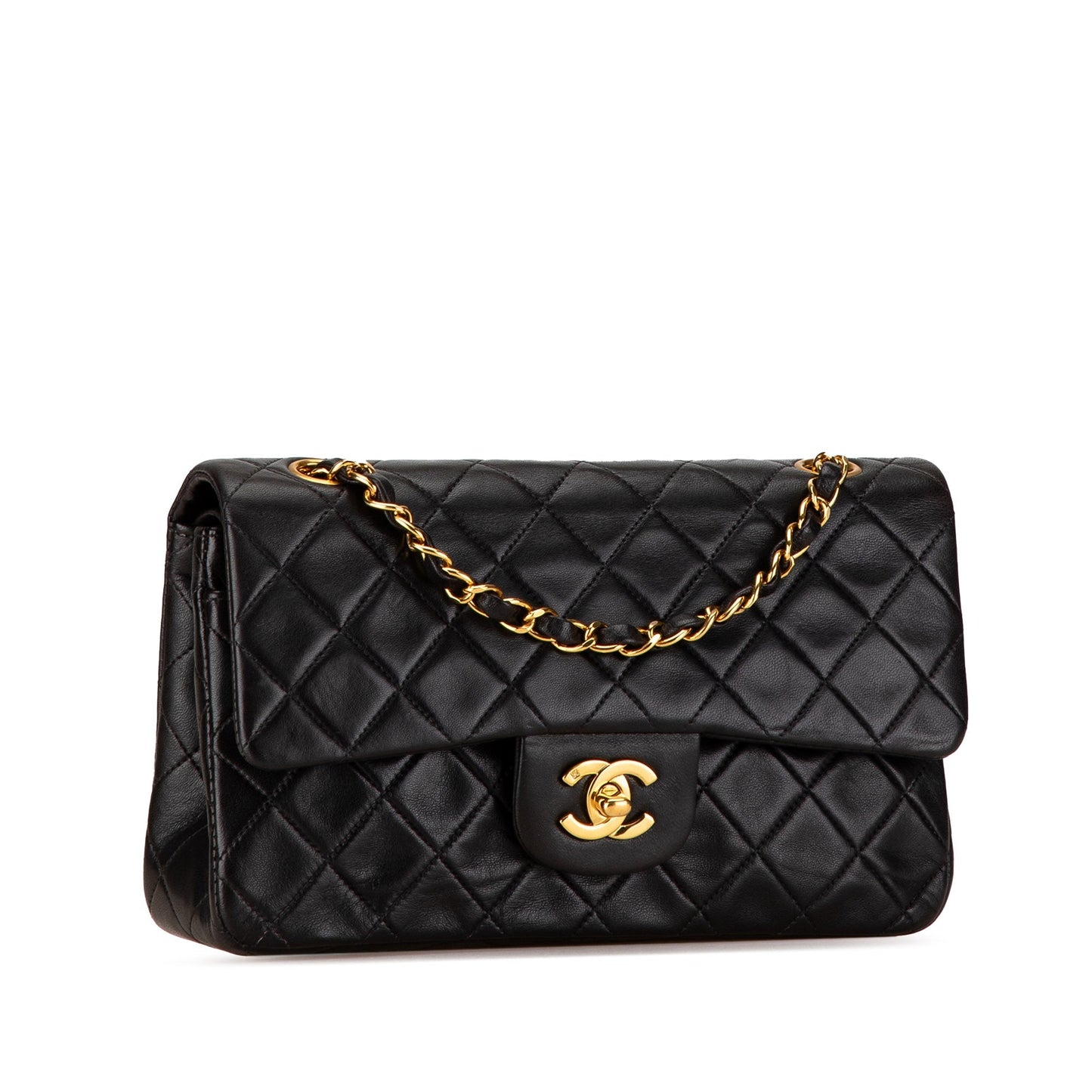 Black Chanel Small Classic Lambskin Double Flap Shoulder Bag