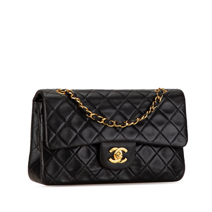 Black Chanel Small Classic Lambskin Double Flap Shoulder Bag