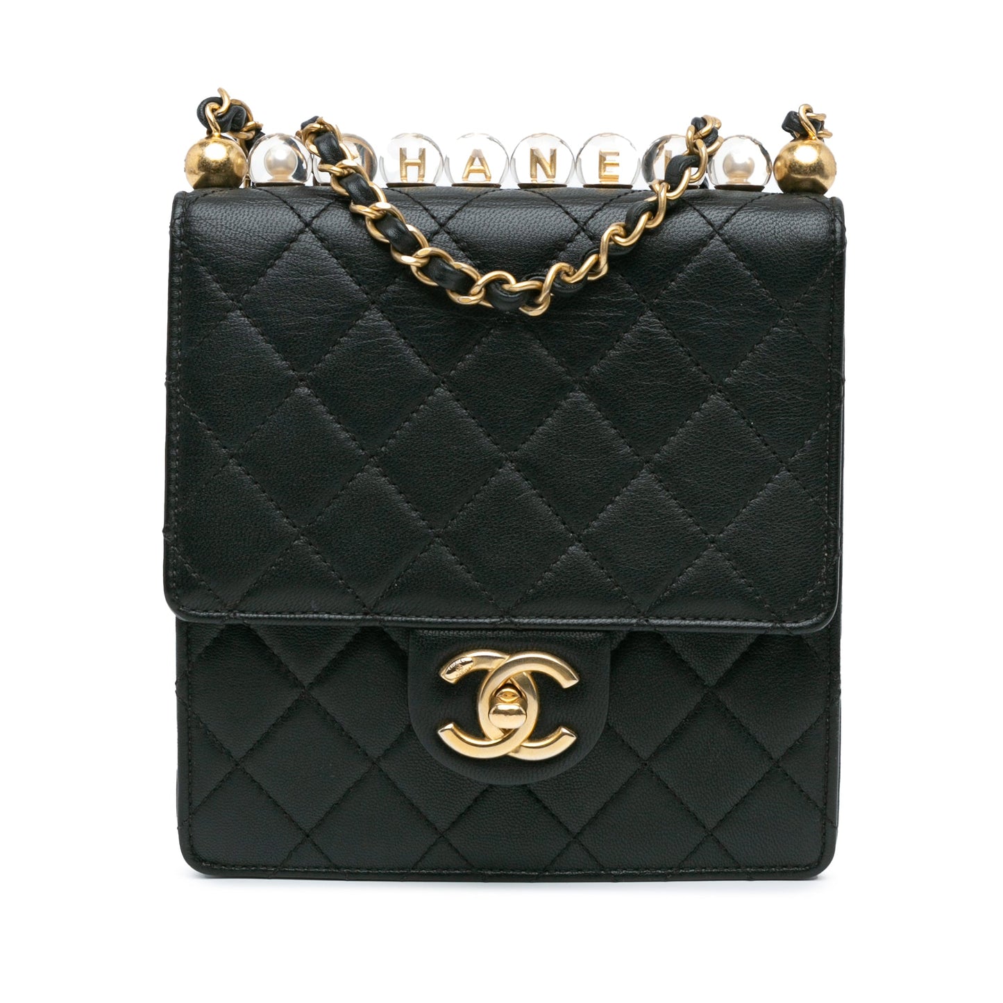 Black Chanel Quilted Goatskin Chic Pearls Flap Crossbody Bag