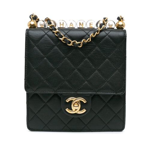 Black Chanel Quilted Goatskin Chic Pearls Flap Crossbody Bag