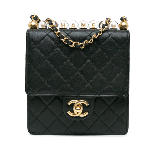 Black Chanel Quilted Goatskin Chic Pearls Flap Crossbody Bag
