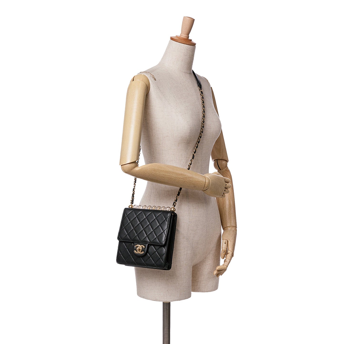Black Chanel Quilted Goatskin Chic Pearls Flap Crossbody Bag
