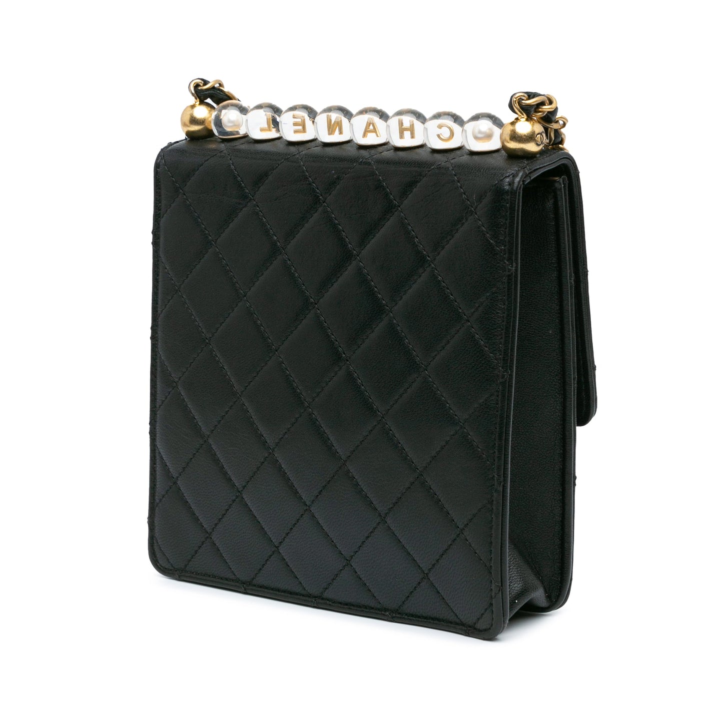 Black Chanel Quilted Goatskin Chic Pearls Flap Crossbody Bag