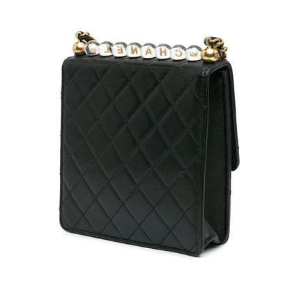 Black Chanel Quilted Goatskin Chic Pearls Flap Crossbody Bag