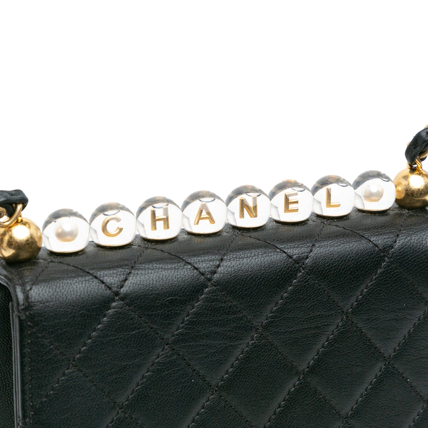 Black Chanel Quilted Goatskin Chic Pearls Flap Crossbody Bag