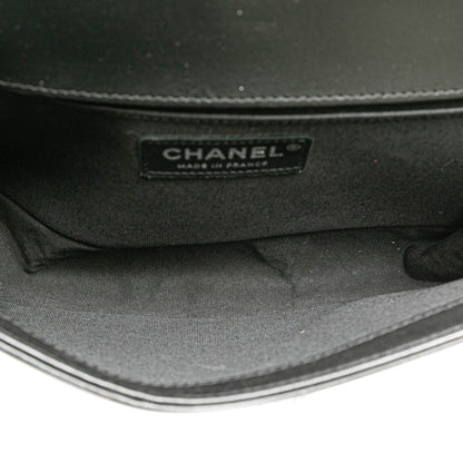 Black Chanel Medium Lambskin and Iridescent PVC Chevron Boy Flap Crossbody Bag