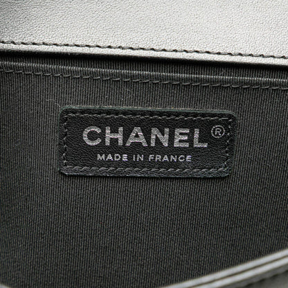 Black Chanel Medium Lambskin and Iridescent PVC Chevron Boy Flap Crossbody Bag