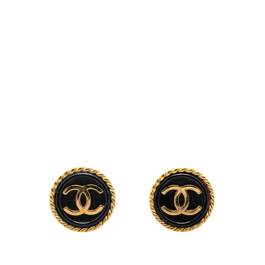 Gold Chanel Gold Plated CC Button Clip On Earrings