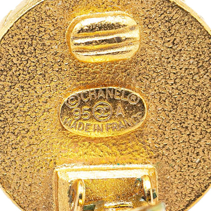Gold Chanel Gold Plated CC Button Clip On Earrings